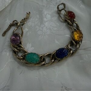 Vintage KAFKIN NY Scarab Bracelet: 1950s Gold Chunky Chain